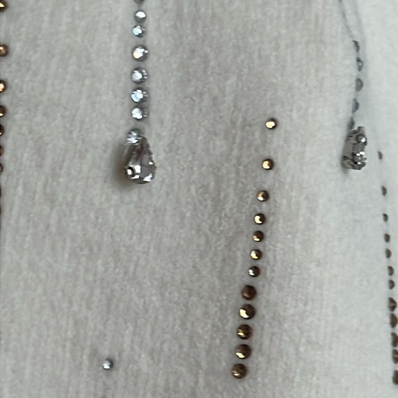 Women’s cream ivory winter hat, warm, cozy, dressy, pom pom glitter rhinestones - Picture 7 of 10